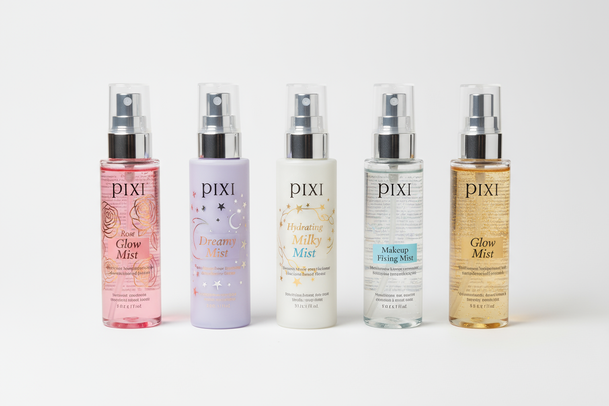 pixi mist spray in 5 varients are (rose glow mist )(dreamy mist)(hydrating milky mist )(makeup fixing mist)(glow mist)